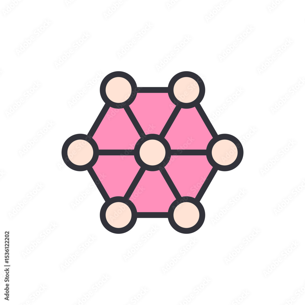 Poster abstract geometric network structure with connected nodes and pink hexagon