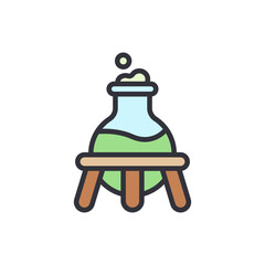 Illustration Of Flask With Bubbles On A Wooden Stand For Experiments