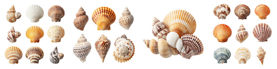 Obraz premium A collection of various seashells from the ocean long title A diverse and vibrant assortment of seashells scallops conches and other marine mollusk