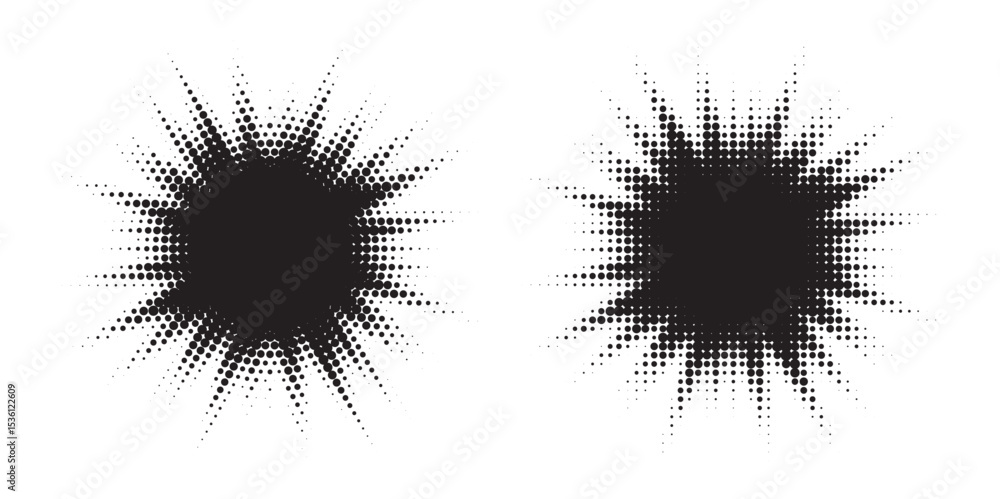Aufkleber Halftone circle frame background set. Round border Icon using halftone random circle. Grunge circular stain. Vector illustration.