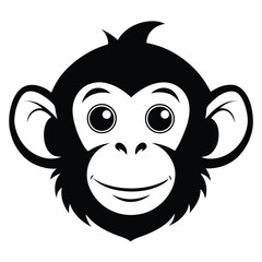 A cheerful monkey face smiles sweetly in bold black and white simplicity