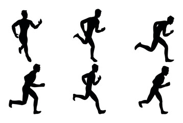 Runner silhouette set of sprinter, runner and jogger running track or jogging.