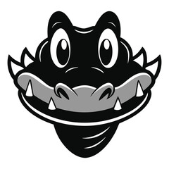 A monochrome crocodile head shows its cartoon teeth with bold outlines against white