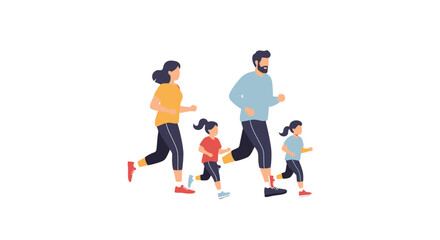 Family Fun Run: Vector Illustration of Active Family Jogging Together