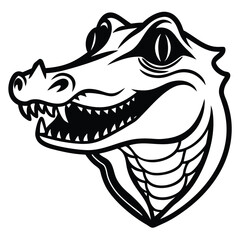 Stylized alligator head displays sharp teeth and menacing eye in a bold black outline