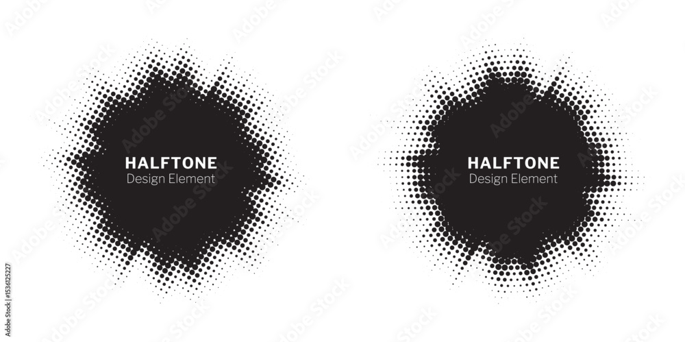 Aufkleber Halftone circle frame background set. Round border Icon using halftone random circle. Grunge circular stain. Vector illustration.
