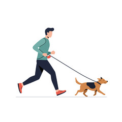 Man Jogging with Dog: Healthy Lifestyle Illustration