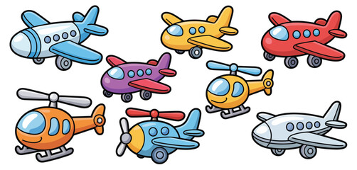 Cartoon Airplanes and Helicopters Collection for Kids