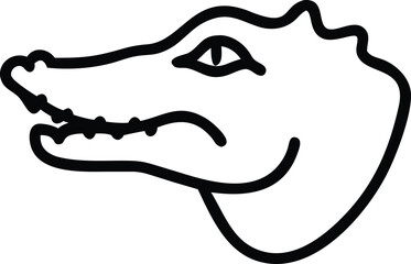 Crocodile head's minimalistic outline shows distinctive features using a bold stroke, standing against white