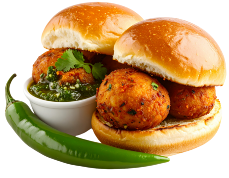 Spicy Indian Vada Pav Street Snack  Transparent Background