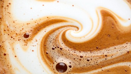 Macro close-up of swirling coffee foam and chocolate powder. Rich textures and warm tones. Perfect for beverage ads, food blogs, or abstract backgrounds.