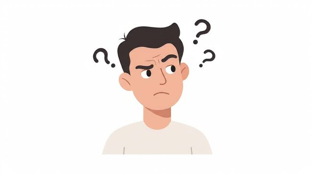 Cartoon Man Thinking Deeply with Question Marks Animated