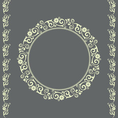 Decorative frame Elegant vector element for design in Eastern style, place for text. Floral gray and beige border. Lace illustration for invitations and greeting cards