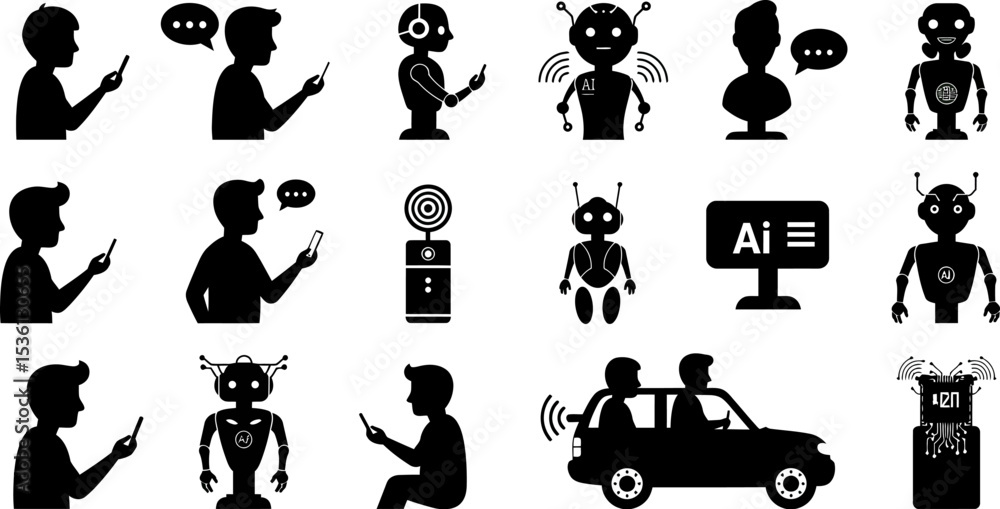Poster ai technology future automation robotics machine learning artificial intelligence concept vector set