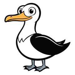 Cartoon seagull poses proudly, displaying its distinctive black and white plumage with a yellow beak