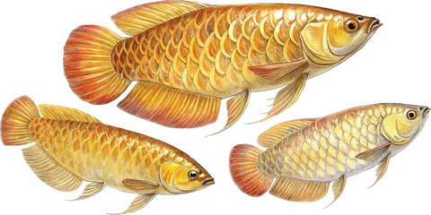 Golden Arowana Fish Watercolor Painting