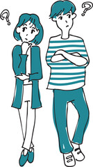 Couple with confused or worried expressions – family problem or consultation illustration