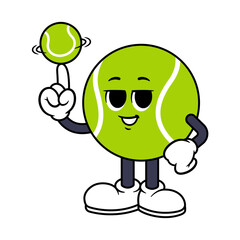 Vector Tennis Ball Character Spinning Tennis Ball on Finger