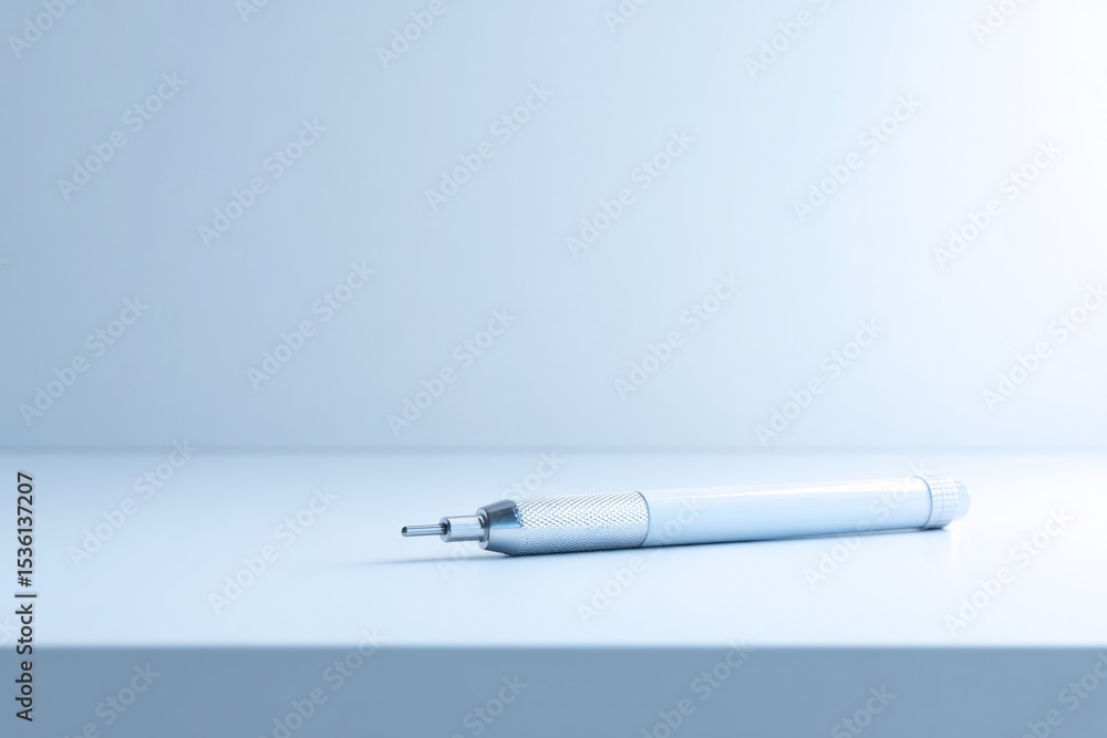 Poster lone screwdriver rests on pristine white workbench casting soft shadow under gentle overhead light