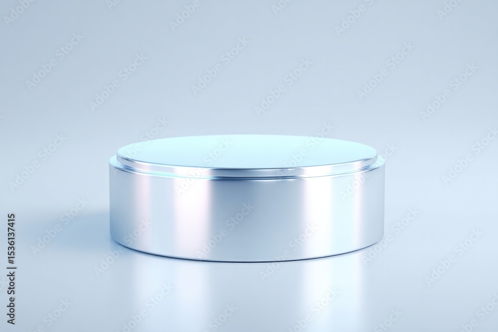 Poster minimalist 3d rendering of empty podium with reflective mirror-like surface surrounded by ample nega