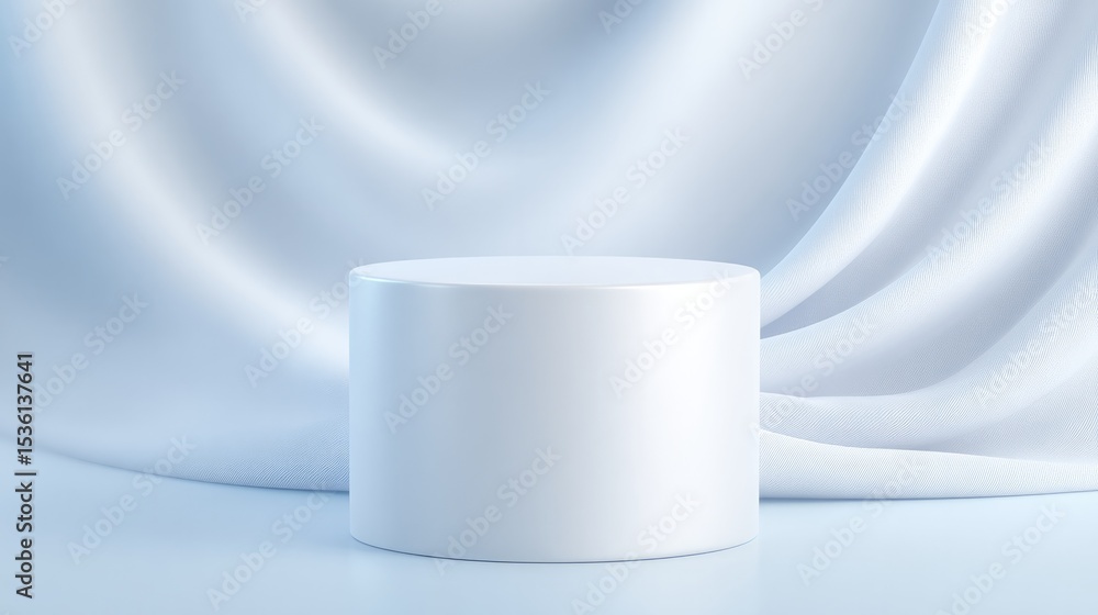 Poster minimalistic empty podium draped with soft flowing fabric creating elegant waves