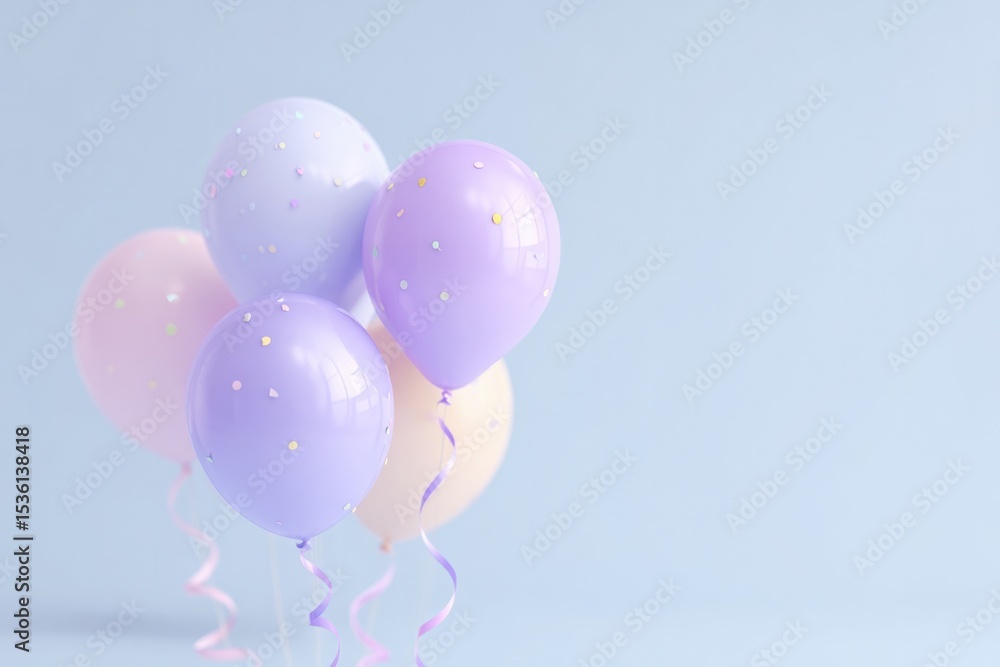 Poster minimalistic setup of themed party with balloons and streamers