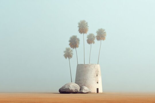 Slavery Abolition Day French Guiana Historic Dreyfus Tower with Palm Trees and Rocks - Earth Day and Labor Day Seasonal Themes for Cultural Heritage and Justice Campaigns