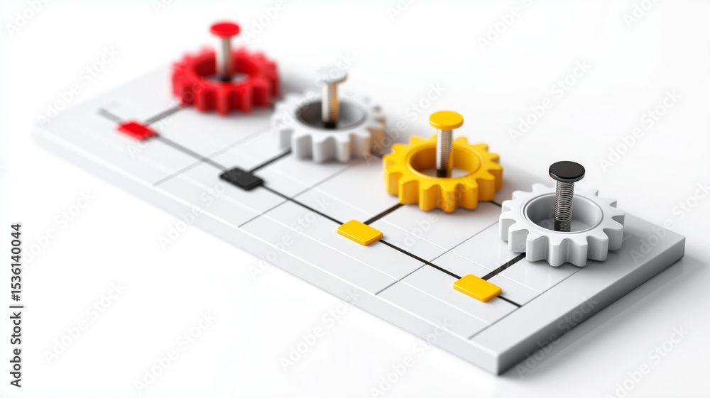 Aufkleber 3D illustration of project planning chart with colorful gears and pins on white background, symbolizing resource allocation and workflow management
