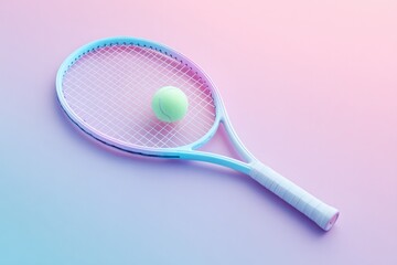 sleek tennis racket and ball positioned against vibrant neon backdrop minimalist design