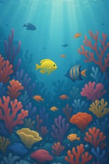 Colorful Underwater Coral Reef: Vibrant Aquatic Ecosystem Digital Illustration