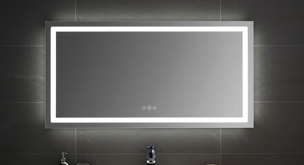 Modern LED-Illuminated Bathroom Mirror with Subtle Sensor Controls