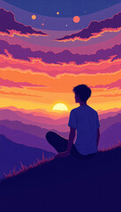 Obraz premium Male silhouette framed against the rising moon during sunset 