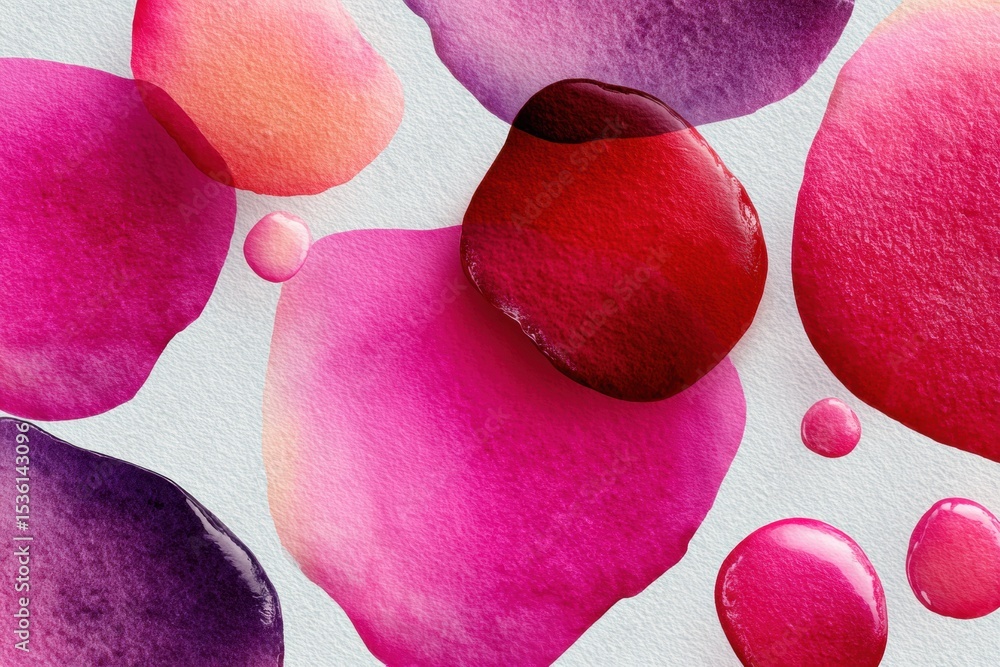 Poster vibrant watercolor blobs on white paper with organic shapes and silky matte texture for creative art