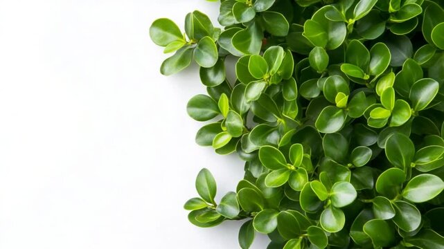 Lush green foliage of boxwood plants arranged beautifully against a clean white background