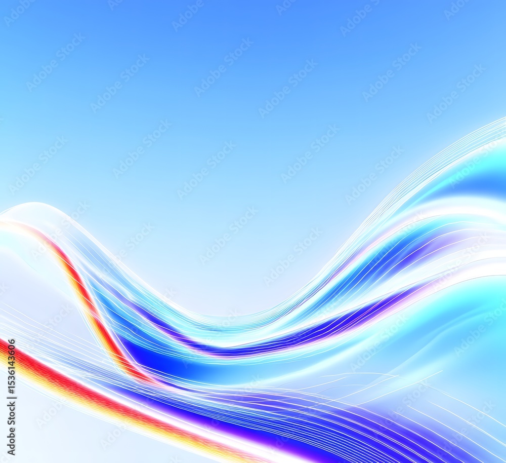 Poster abstract flowing lines with gradient colors on a blue background