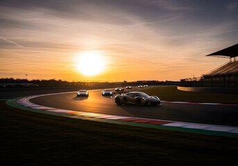 Obraz premium Sunset race track with blurred road.