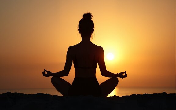 Silhouette woman meditate . High quality - Powered by Adobe