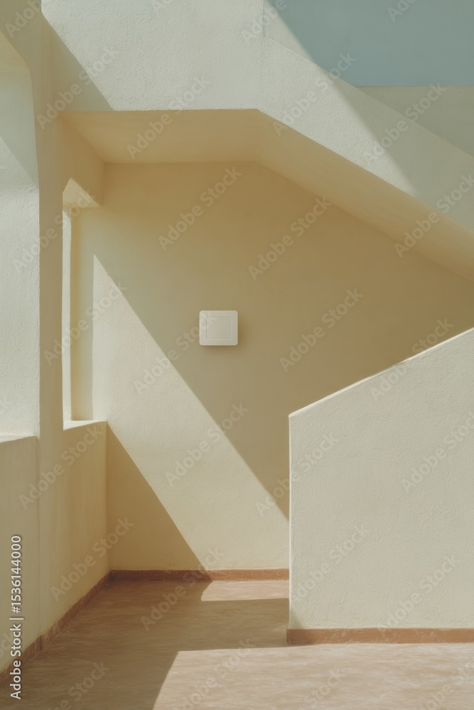 Poster minimalist interior corner with smart thermostat and soft natural light highlighting clean textured 