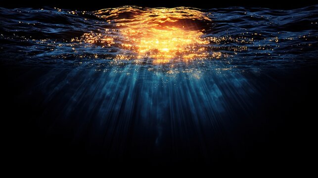 Sunbeams piercing the dark ocean depths - Powered by Adobe