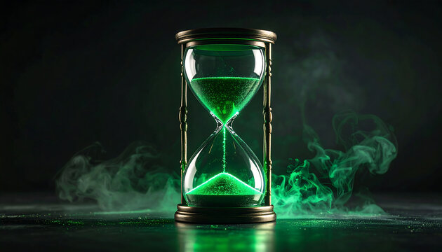 Hourglass with Green Sand-Time Passing Concept - Powered by Adobe
