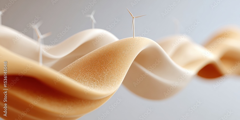 Poster Serene Minimalistic Net Metering Concept with Wind Turbines and Smart Grid in Warm Beige Tones for Sustainable Energy Marketing