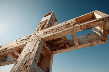Wooden Cross render against the clear sky