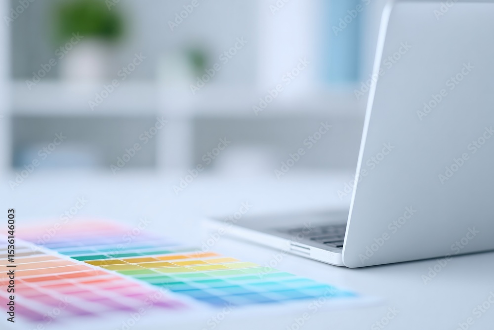Poster elegant workspace with clean lines showcasing graphic designer tools for creating minimalist designs
