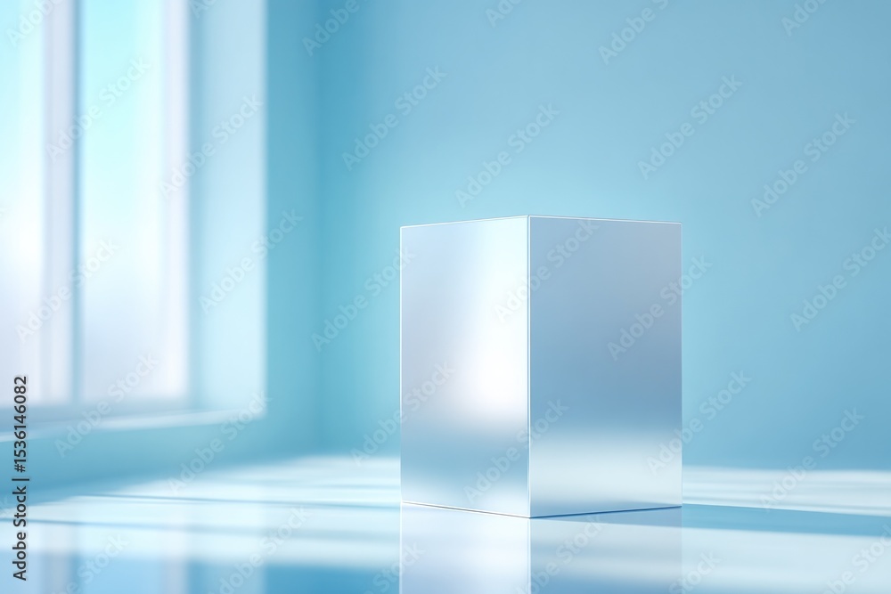 Poster empty podium with reflective mirror surface perfect for showcasing simplicity
