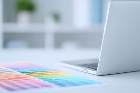 Fototapeta elegant workspace with clean lines showcasing graphic designer tools for creating minimalist designs on simple desk