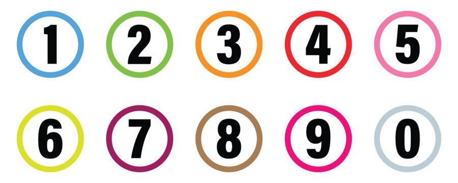 Colorful Round Number Icons Set – Digits 0 to 10 with Long Shadow Style. Vector illustration 