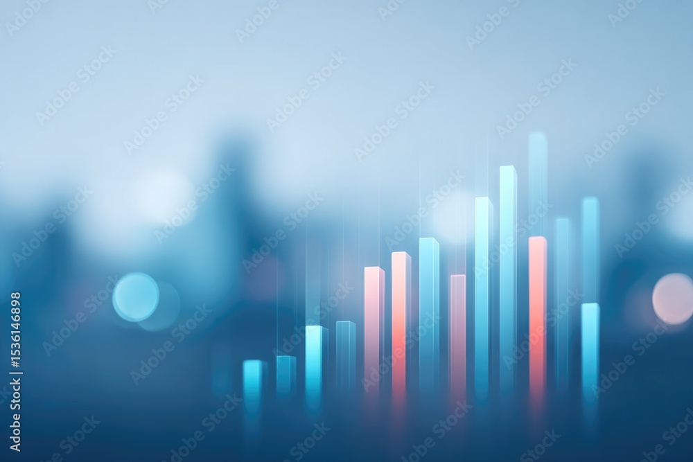Poster minimalistic concept of data analytics with blurred people in background and ample copy space for te