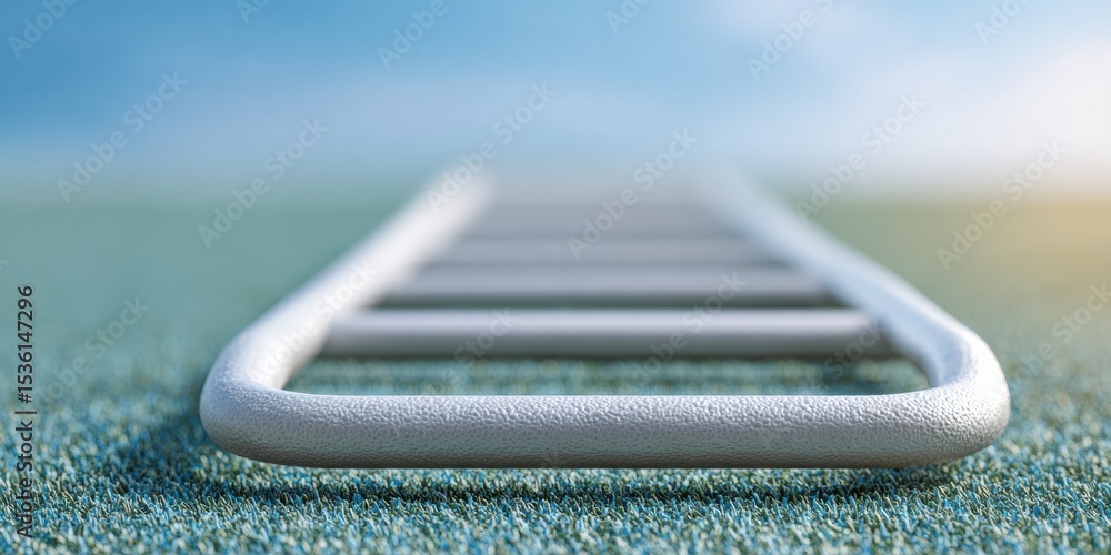 Poster athletic agility ladder on artificial turf in vibrant tropical light for sports training and perform