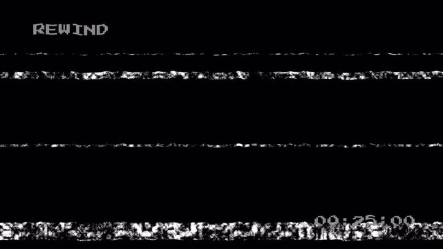 VHS tape rewind screen overlay with 30 second timer. Alpha channel 4K video