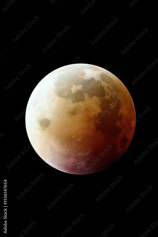Poster lunar eclipse supermoon with glowing halo and detailed surface textures on black background for astr